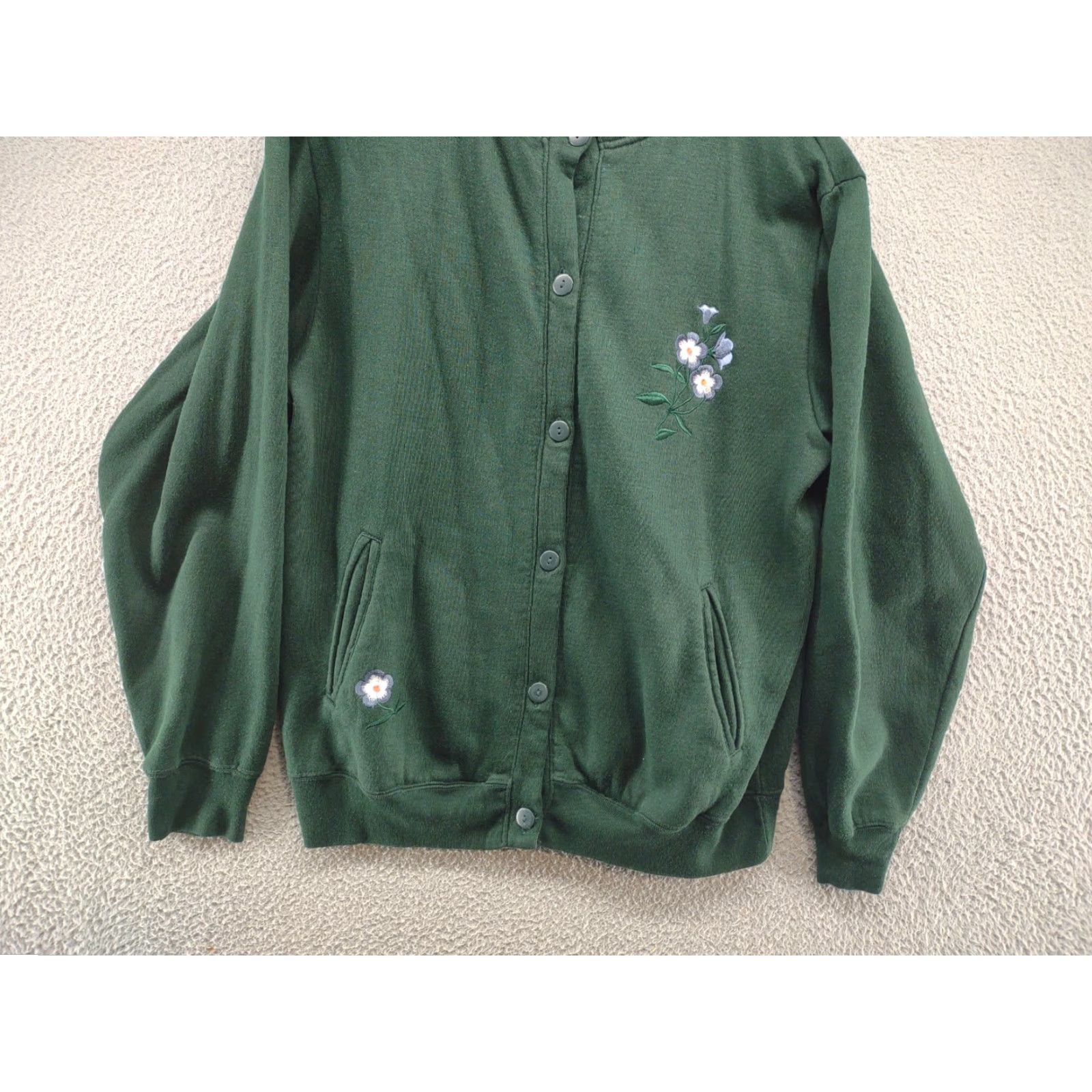 Vintage Evans Bonnie Womens Floral Embroidered Button Should Pad Sweatshirt Cardigan SZ M Green Floral Embroidered Womens Sweatshirt Mens Womens Size S / US 4 / IT 40 - 3 Thumbnail