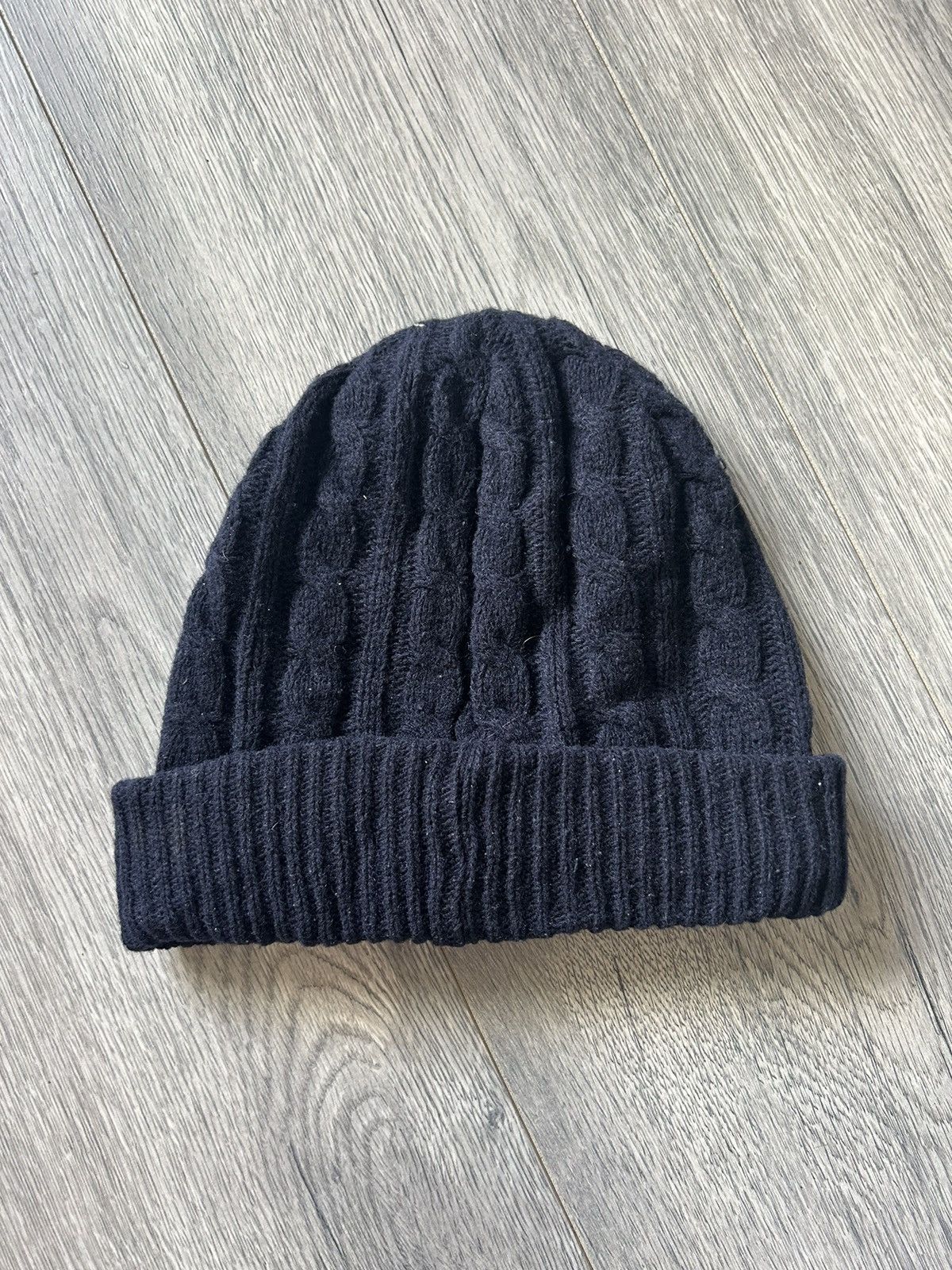 Moncler Navy Logo Cable Knit Beanie Size ONE SIZE - 2 Thumbnail
