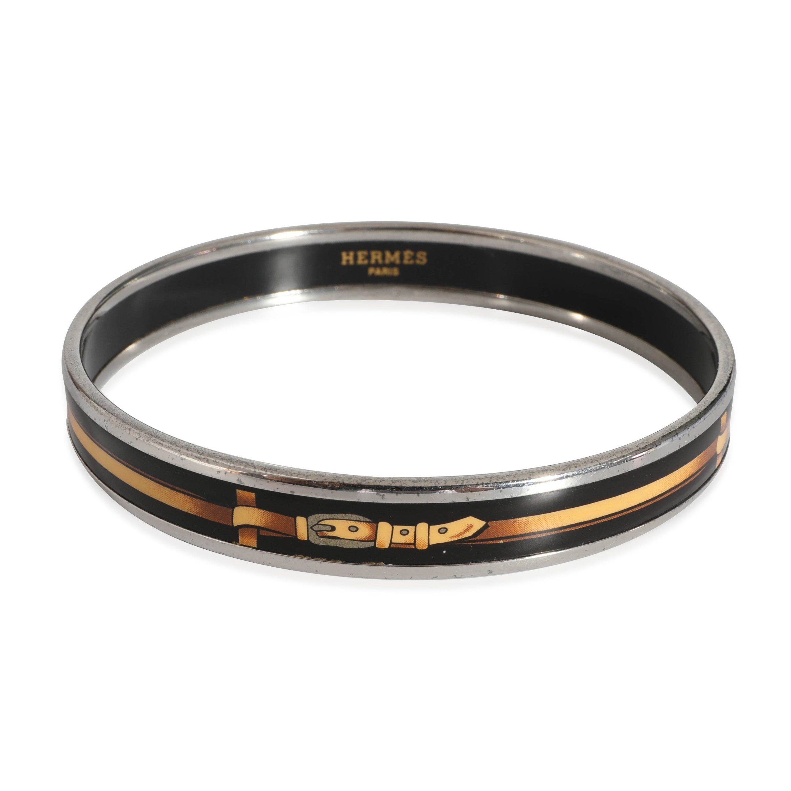 Hermes Hermès Narrow Enamel Bangle With Black & Gold Belt Buckle Size ONE SIZE - 1 Thumbnail