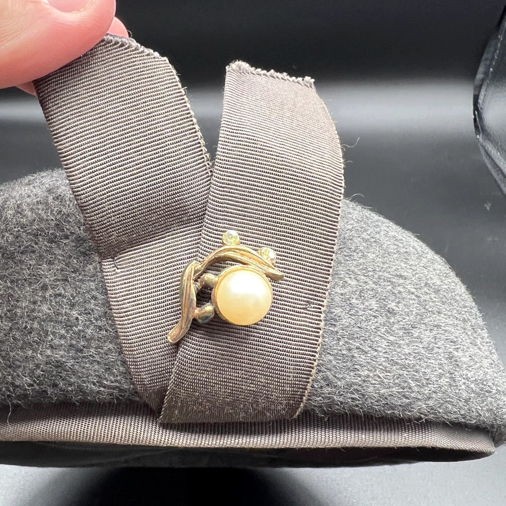 FELT Glenover Hat Womens One Size Gray Wool Felt Beret Bow Pearl Rhinestone Size ONE SIZE - 6 Thumbnail