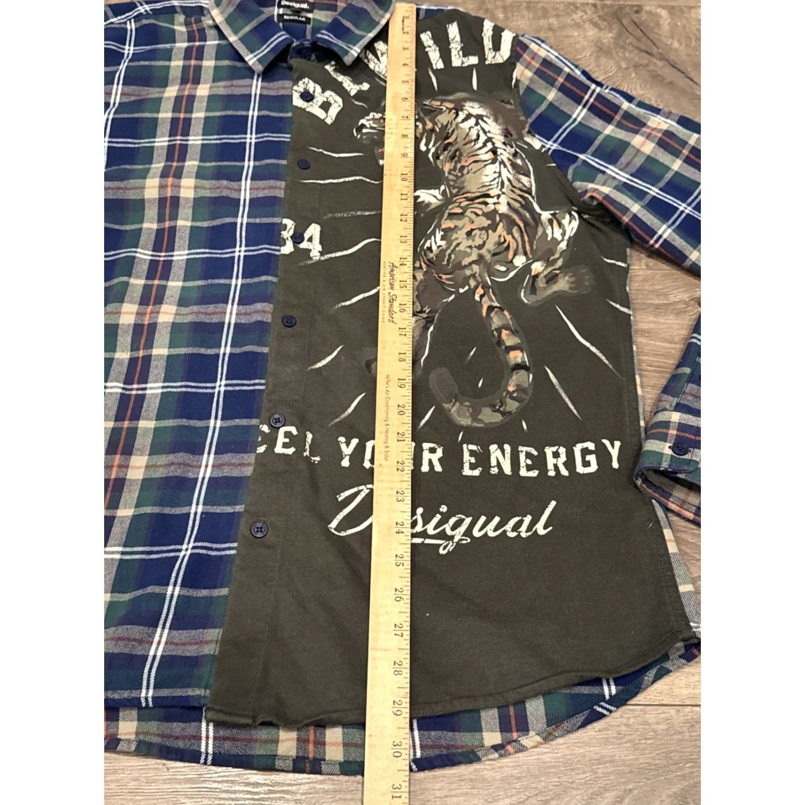 Desigual Desigual Plaid Flannel Shirt Tiger Print Front Button-Up Men XXL Multicolor Plaid Tiger Print Casual Workwear 100% Cotton Button-Up Men Front Shirt Size US XL / EU 56 / 4 - 4 Thumbnail