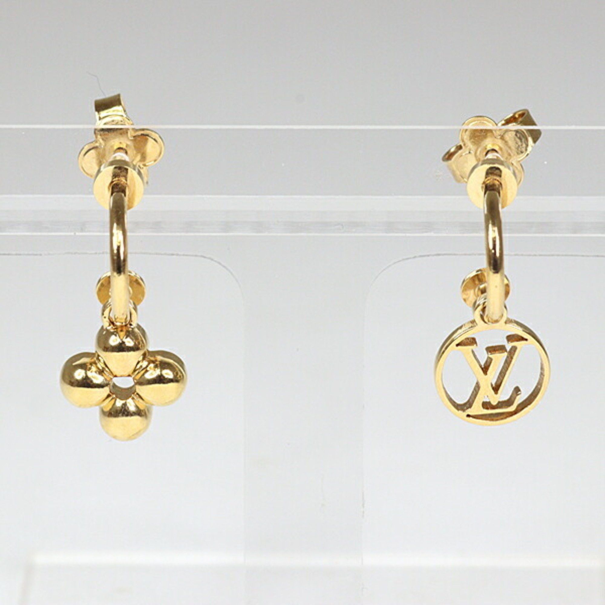 image of Louis Vuitton Blooming Lv Circle Monogram Flower Earrings M64859 Gold, Women's