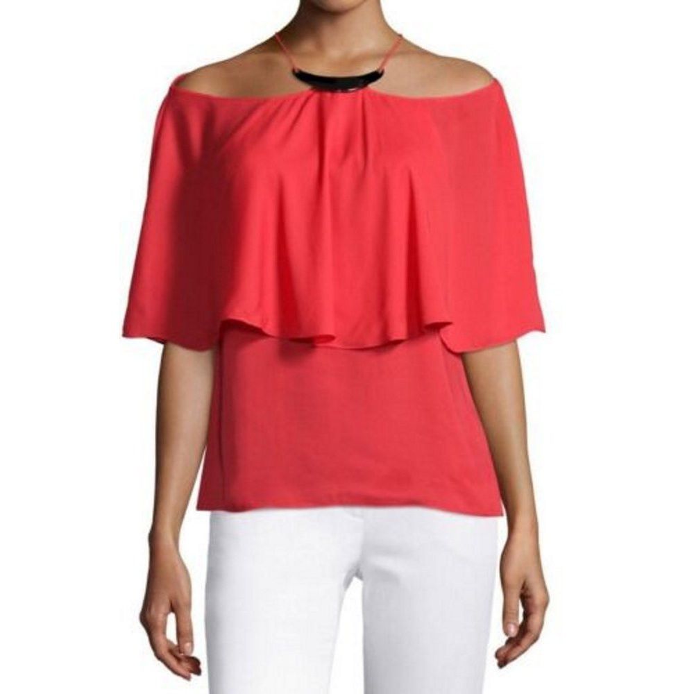 Halston Heritage NWT New $275 HALSTON HERITAGE Flowy Hardware Neckline Top S Size XS / US 0-2 / IT 36-38 - 1 Thumbnail