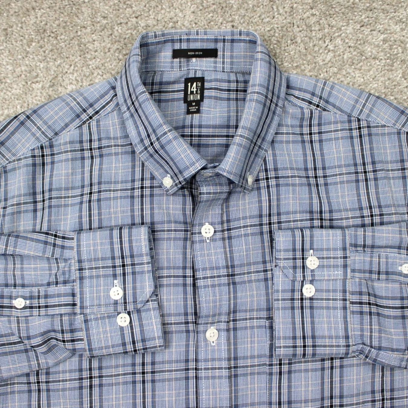 Vintage 14th & Union Shirt Mens Medium Blue/Black Non-Iron 100% Cotton L/S Button Down Size US M / EU 48-50 / 2 - 2 Thumbnail