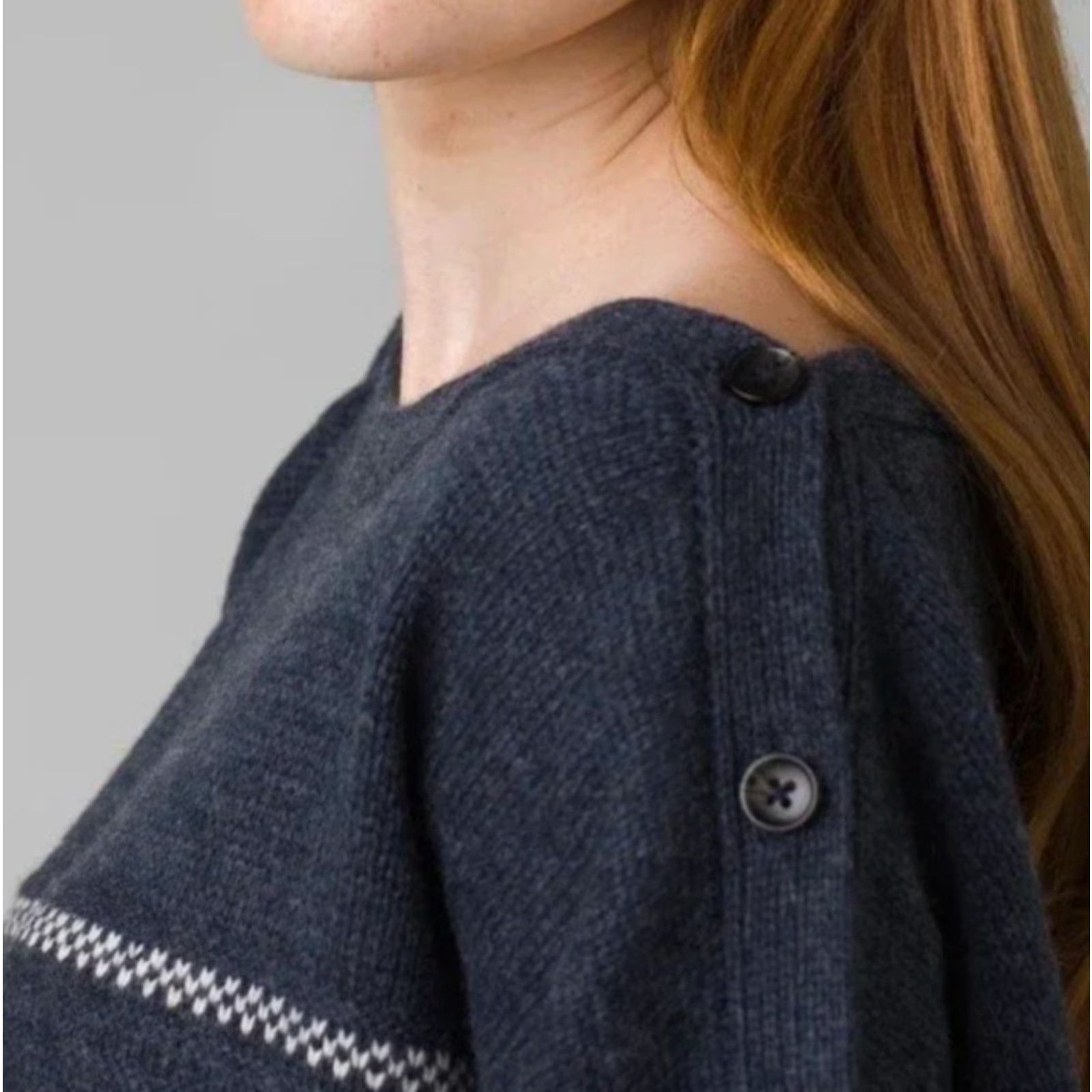 Prana VINTAGE PrAna Phono Wool Blend Sweater Blue w/Cream Birdseye Stripe Button Detail-Size L Size L / US 10 / IT 46 - 4 Thumbnail