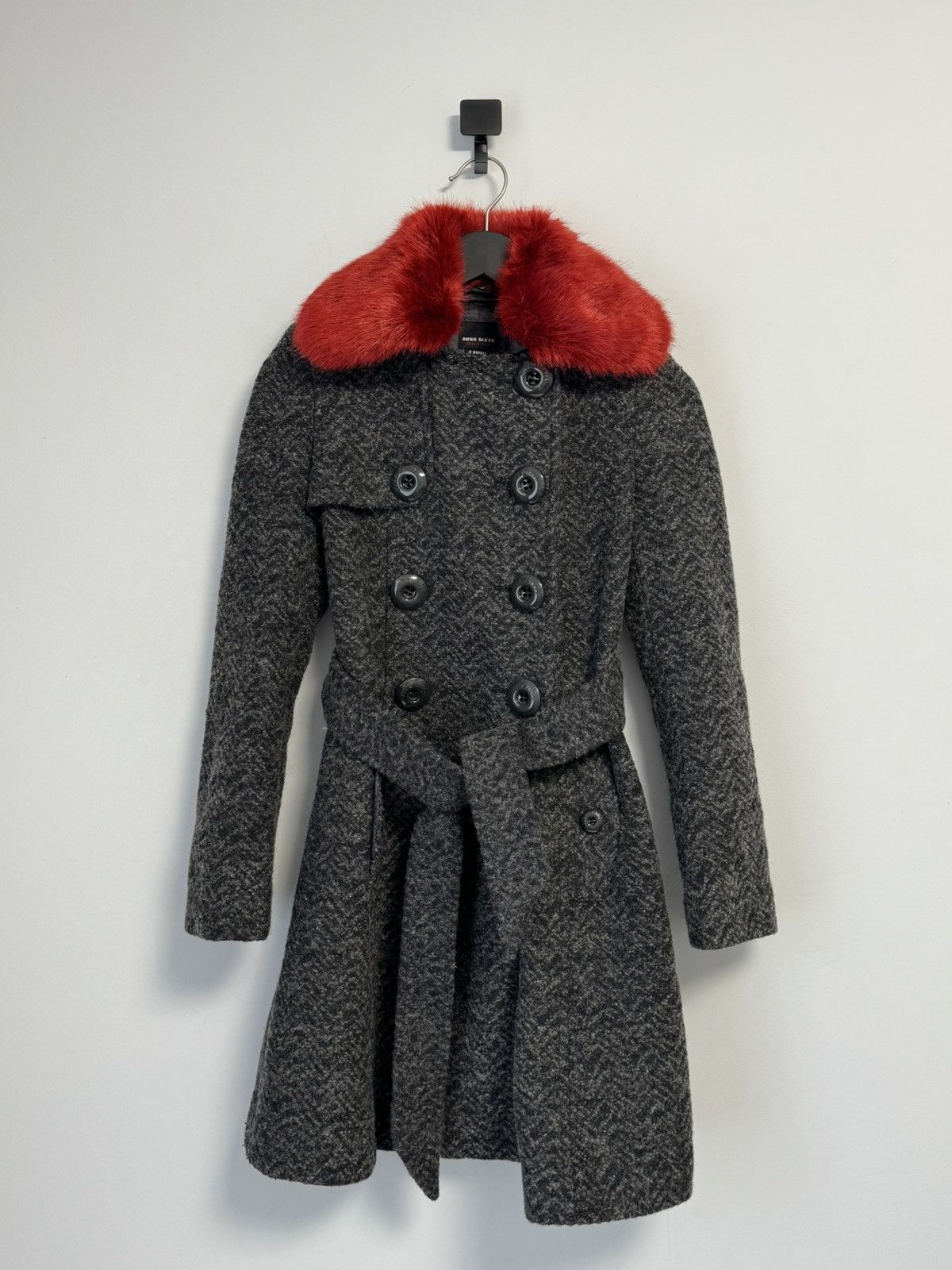 Miss Sixty Miss Sixty Women’s Gray Coat Red Faux Collar Double Breasted Size S / US 4 / IT 40 - 1 Thumbnail