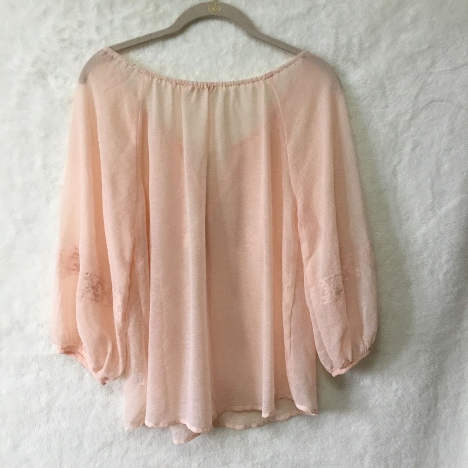 Other Under Skies Sheer Blush Flower Pattern Blouse Size S / US 4 / IT 40 - 6 Thumbnail
