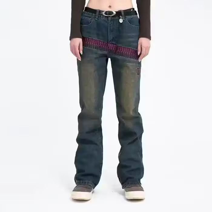 image of Streetwear Vintage Bullet Embroidery Denim Jeans, Men's (Size 32)