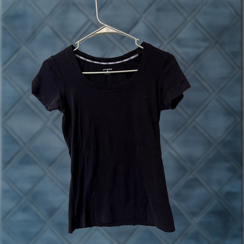 Lands' End Lands' End T-Shirt Shaped Top Women's XS Black Solid Short Sleeve Crew Neck Pullover Cotton Knit Casual Basic Everyday Wear Mens? Women? Size XS / US 0-2 / IT 36-38 - 1 Thumbnail