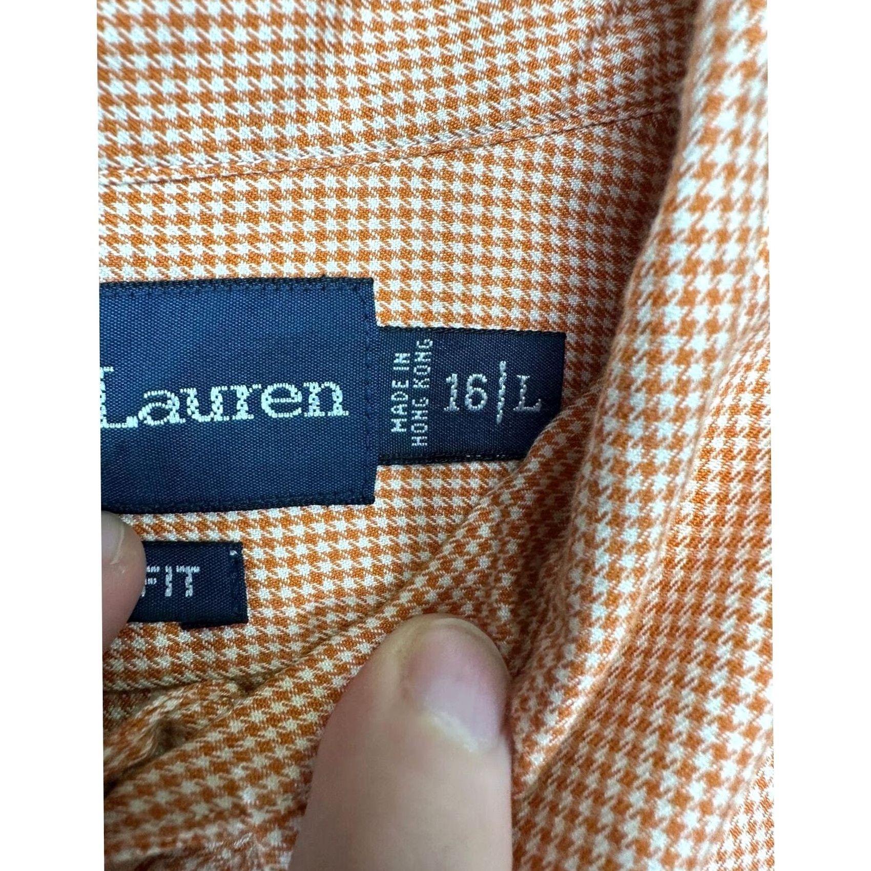Ralph Lauren Ralph Lauren Dress Shirt Mens Large 16 Orange Houndstooth Classic Button-Down Shirt Size 42R - 5 Thumbnail