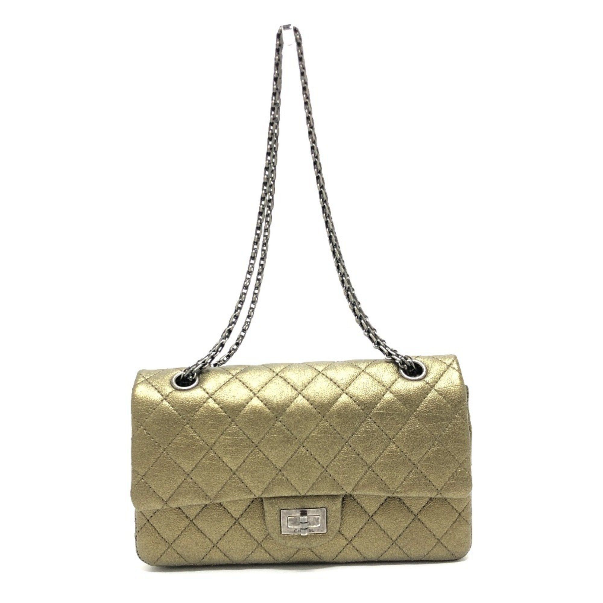 Chanel 2.55 hardware Matelasse quilted bag W chain shoulder calfskin ladies bronze gold