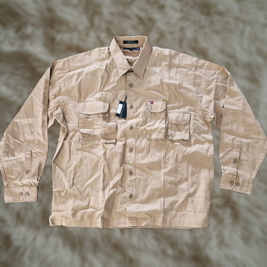 Tommy Hilfiger VINTAGE Tommy Hilfiger Canvas Shirt Outdoors Camping Hunting XL Tan Beige Mens Button-Up Overall Casual Size US XL / EU 56 / 4 - 1 Thumbnail