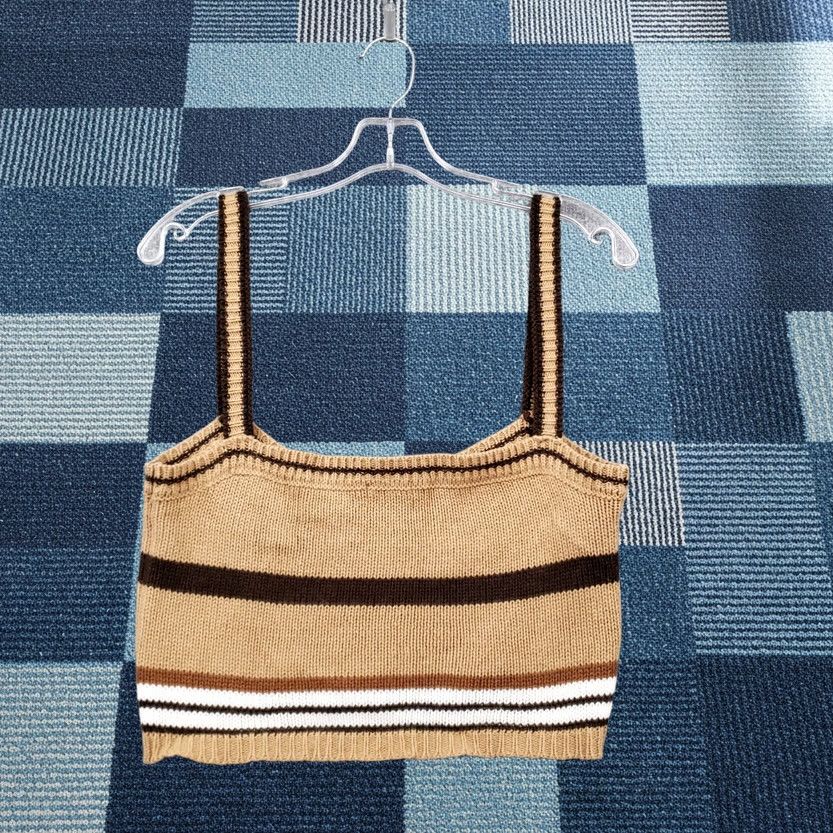 Vintage Earthbound Cropped Womens L Brown Tank Striped Sleeveless Knit Acrylic Size L / US 10 / IT 46 - 1 Thumbnail