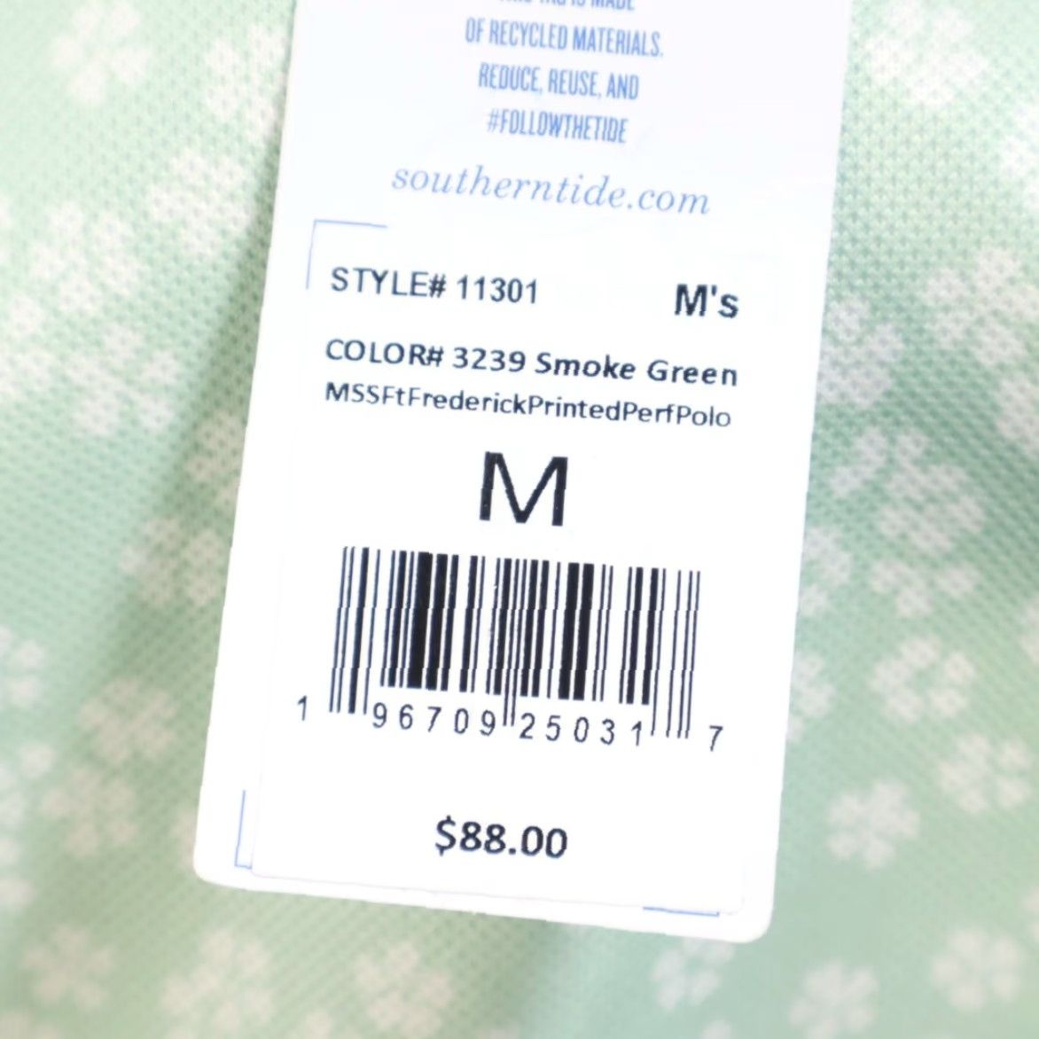 Southern Tide Southern Tide Shirt Polo Smoke Green Men's M Frederick Printed Perforated Floral Short Sleeve Size US M / EU 48-50 / 2 - 7 Thumbnail