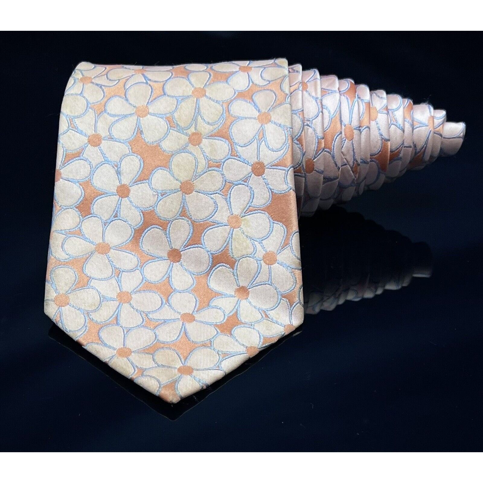 Croft & Barrow Croft & Barrow Tangerine With Cream Colored Flowers Silk Tie Size ONE SIZE - 2 Thumbnail