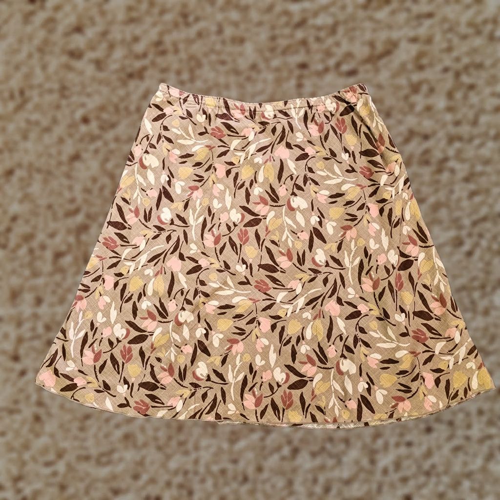 J. Jill J Jill Skirt Women Large Brown Beige Floral A-Line Lined Side Zip Career Size 36" / US 14 / IT 50 - 1 Thumbnail