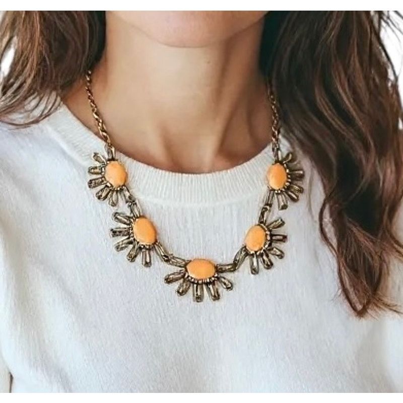 J.Crew J. Crew Gold Crystal Pave Peach Collar Statement Necklace Size ONE SIZE - 1 Thumbnail