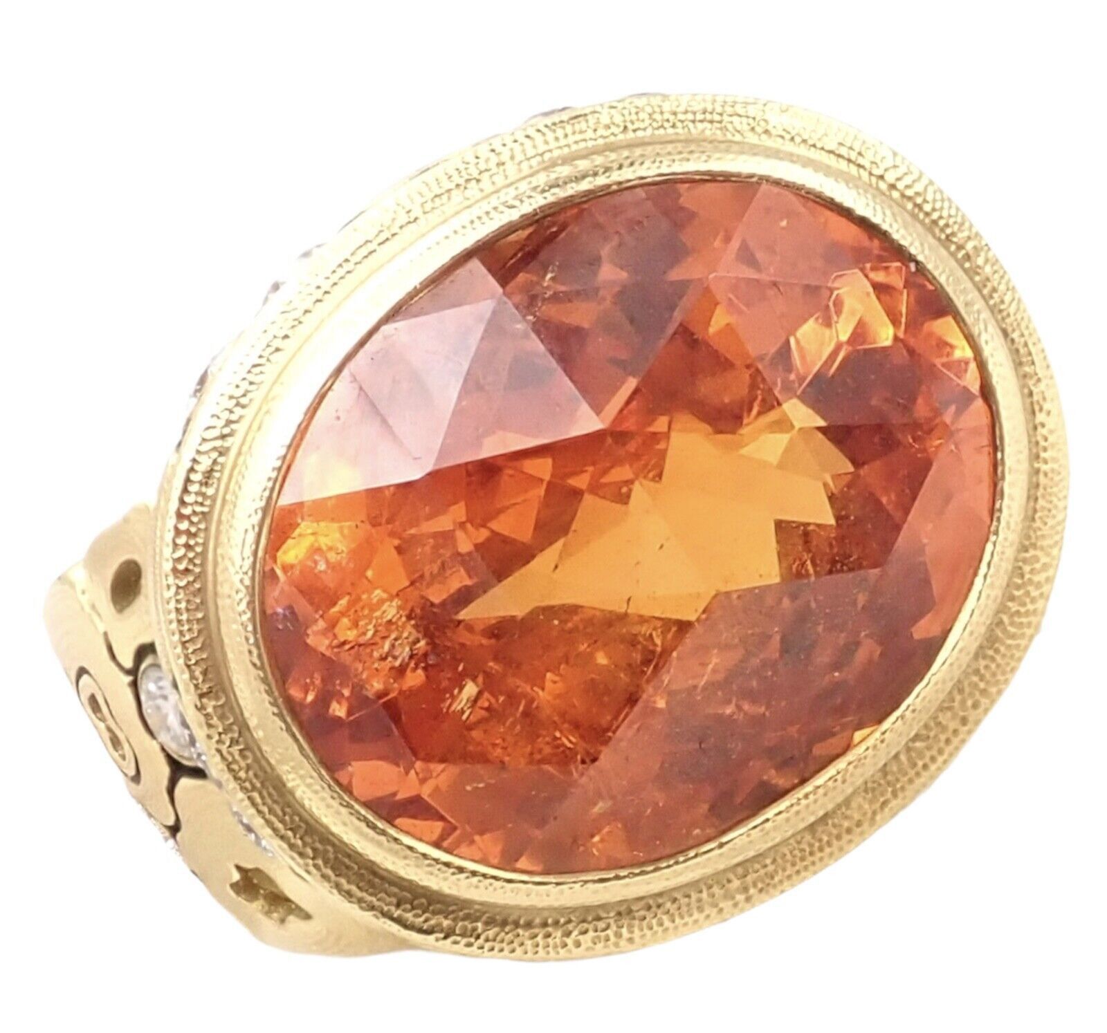 Yellow Gold Diamond Windows Large Orange Spessartite Ring