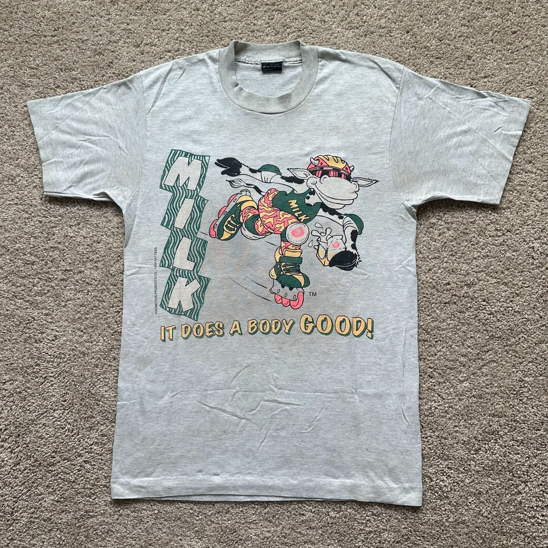 Fruit Of The Loom Vintage 80s Cow Milk Funny T-Shirt Single Stitch Dairy Promo Size US M / EU 48-50 / 2 - 1 Thumbnail
