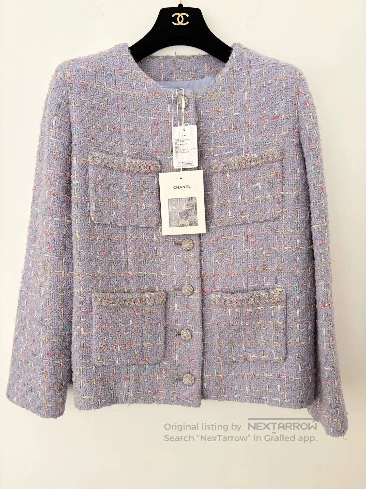 Chanel Chanel Purple Tweed Jacket with Four Pockets. Size US M / EU 48-50 / 2 - 1 Thumbnail