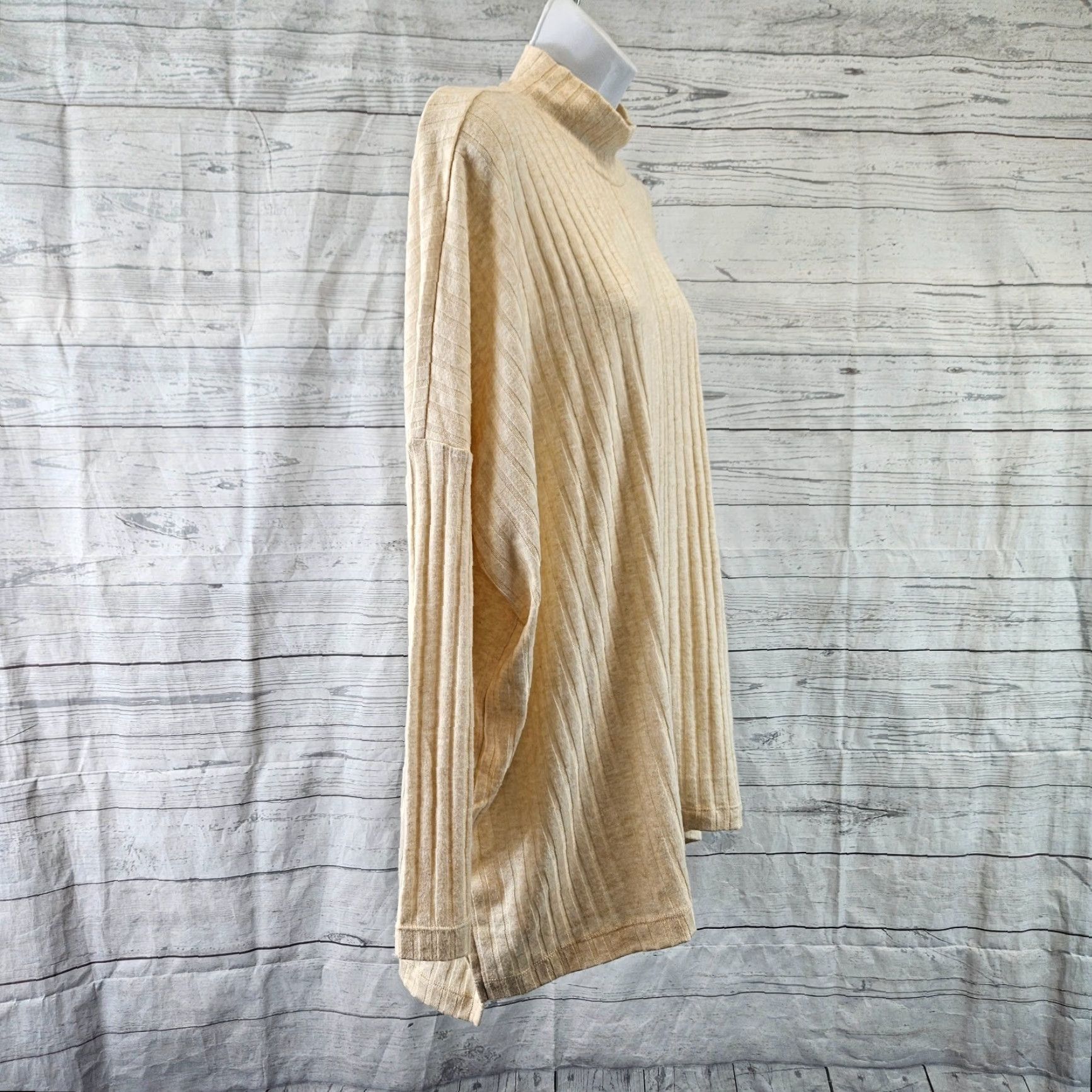 Loft Ann Taylor LOFT Womens Ribbed Top Blouse Size Large Ivory Long Sleeve Mock Neck Oversized Shirt Womens Size L / US 10 / IT 46 - 3 Thumbnail