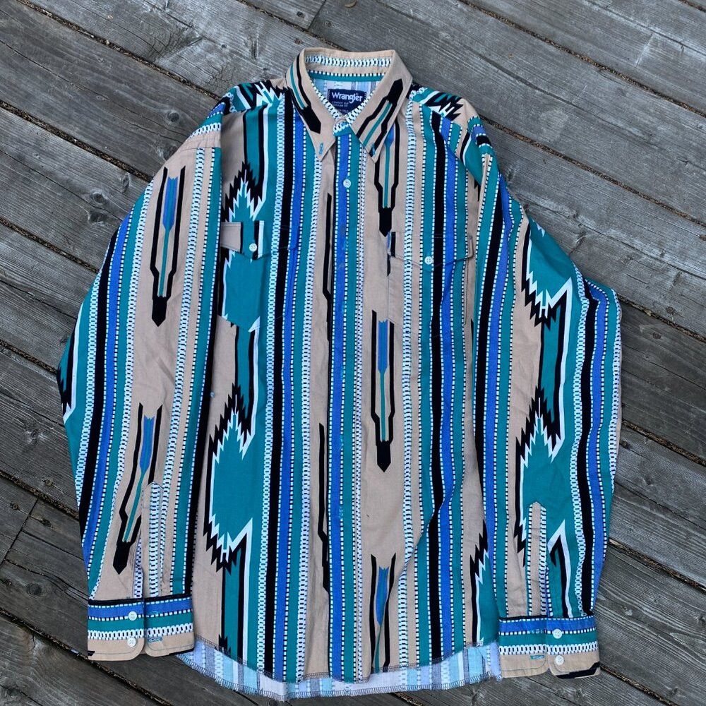 Wrangler Vintage Wrangler Cowboy Cut Regular Fit XL Aztec Button Up Size US XL / EU 56 / 4 - 3 Thumbnail