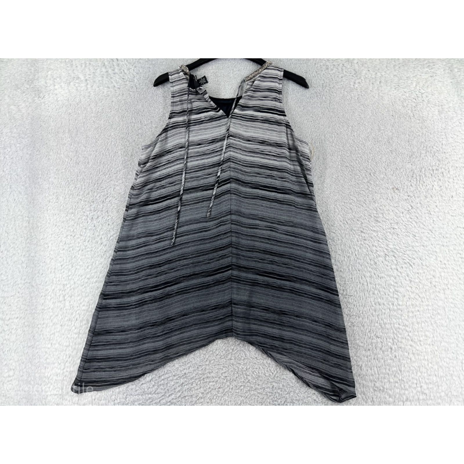 Alfani Alfani Shirt Women's Small Gray Striped Beaded 100% Polyester Sleeveless Tank - Casual, Knit, Round Neck, Pullover, Regular Fit, Gray, Tank, Women Size S / US 4 / IT 40 - 2 Thumbnail