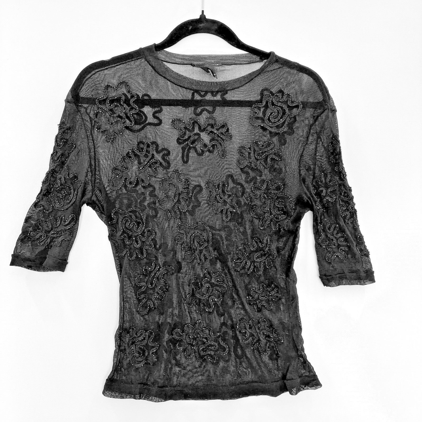 Vivienne Tam Vintage Vivienne Tam Sheer Beaded Top Womens Size 3 S Black Size S / US 4 / IT 40 - 1 Thumbnail