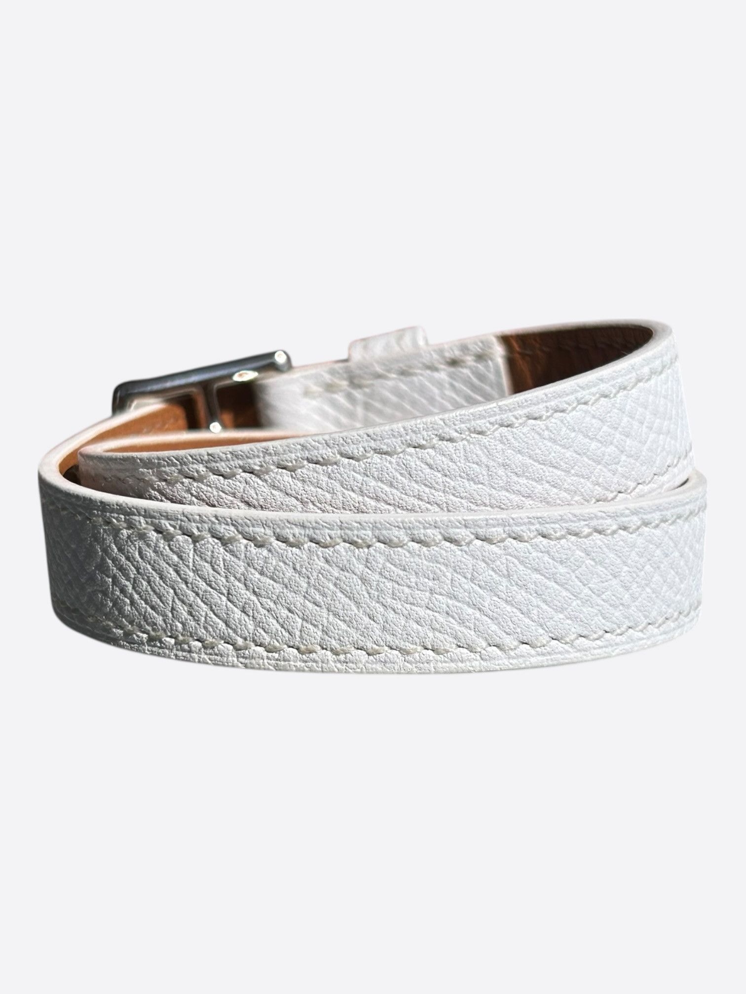 Hermes WhiteEpsom Palladium Hardware Etriviere Double Tour Bracelet Size ONE SIZE - 2 Thumbnail