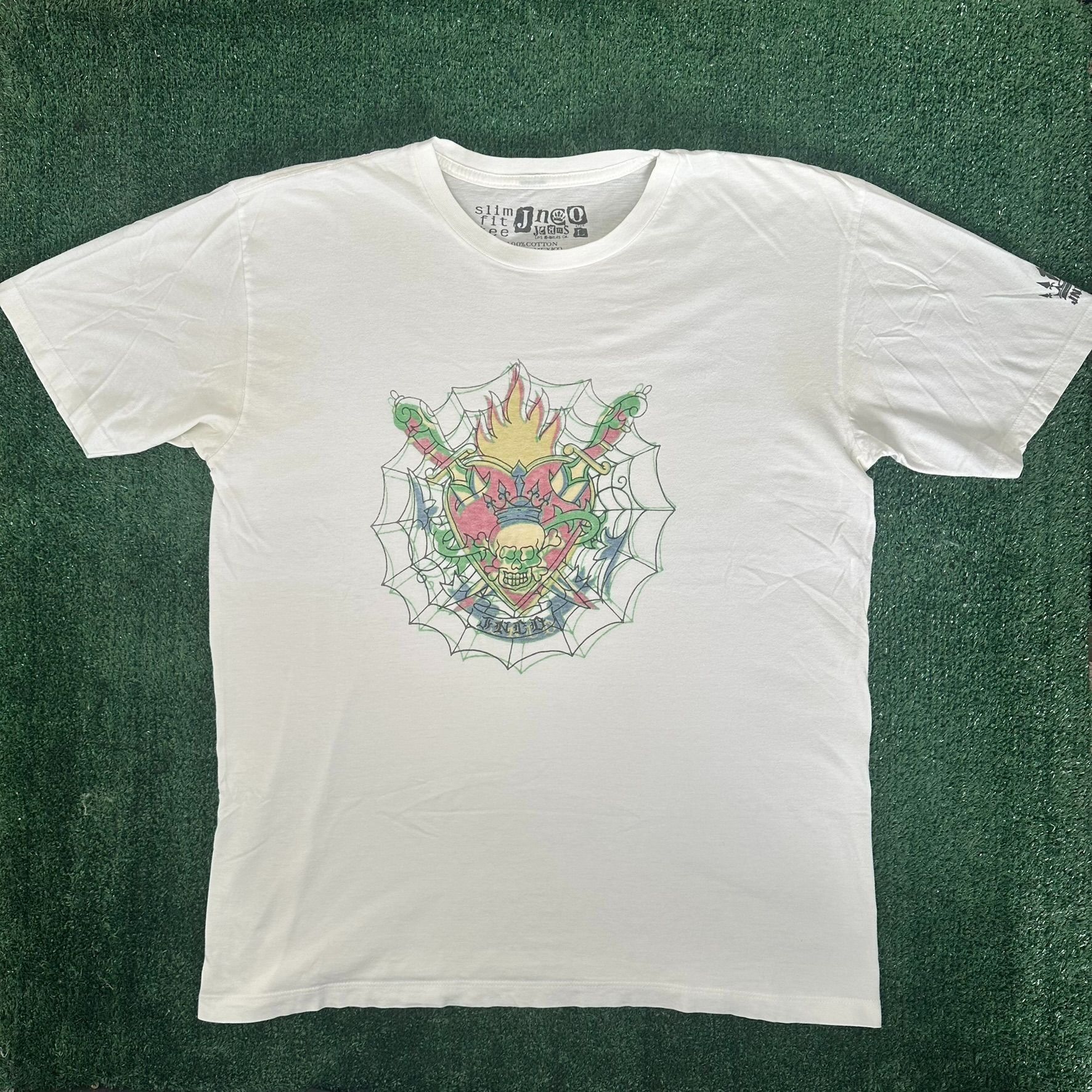 JNCO Vintage Y2K JNCO T-Shirt Flame Heart Skull Tattoo Skater Tee Size US L / EU 52-54 / 3 - 1 Thumbnail