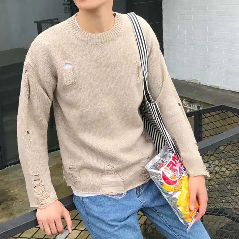 Vintage Vintage Wash Hole Ripped Knitted Sweater Y2k Streetwear Size US L / EU 52-54 / 3 - 2 Thumbnail