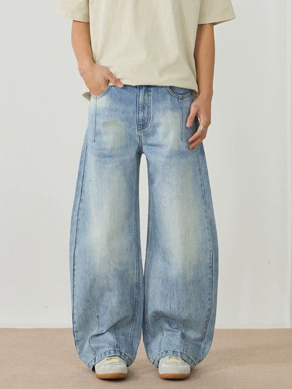 Jean Washed distressed men's wide-leg loose scimitar jeans Size US 32 / EU 48 - 1 Thumbnail