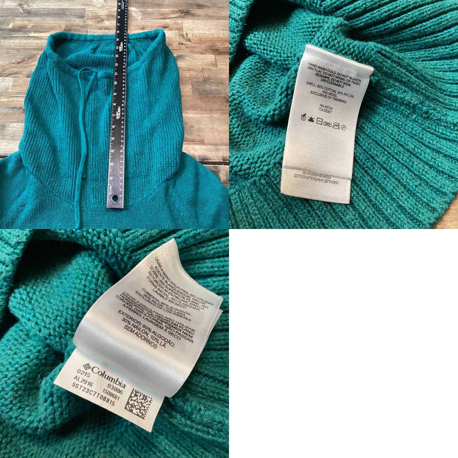 Altea VINTAGE Columbia Sweater Women XS Teal Green Cotton Wool Cowl Neck Pullover Casual Knit Size XS / US 0-2 / IT 36-38 - 8 Thumbnail