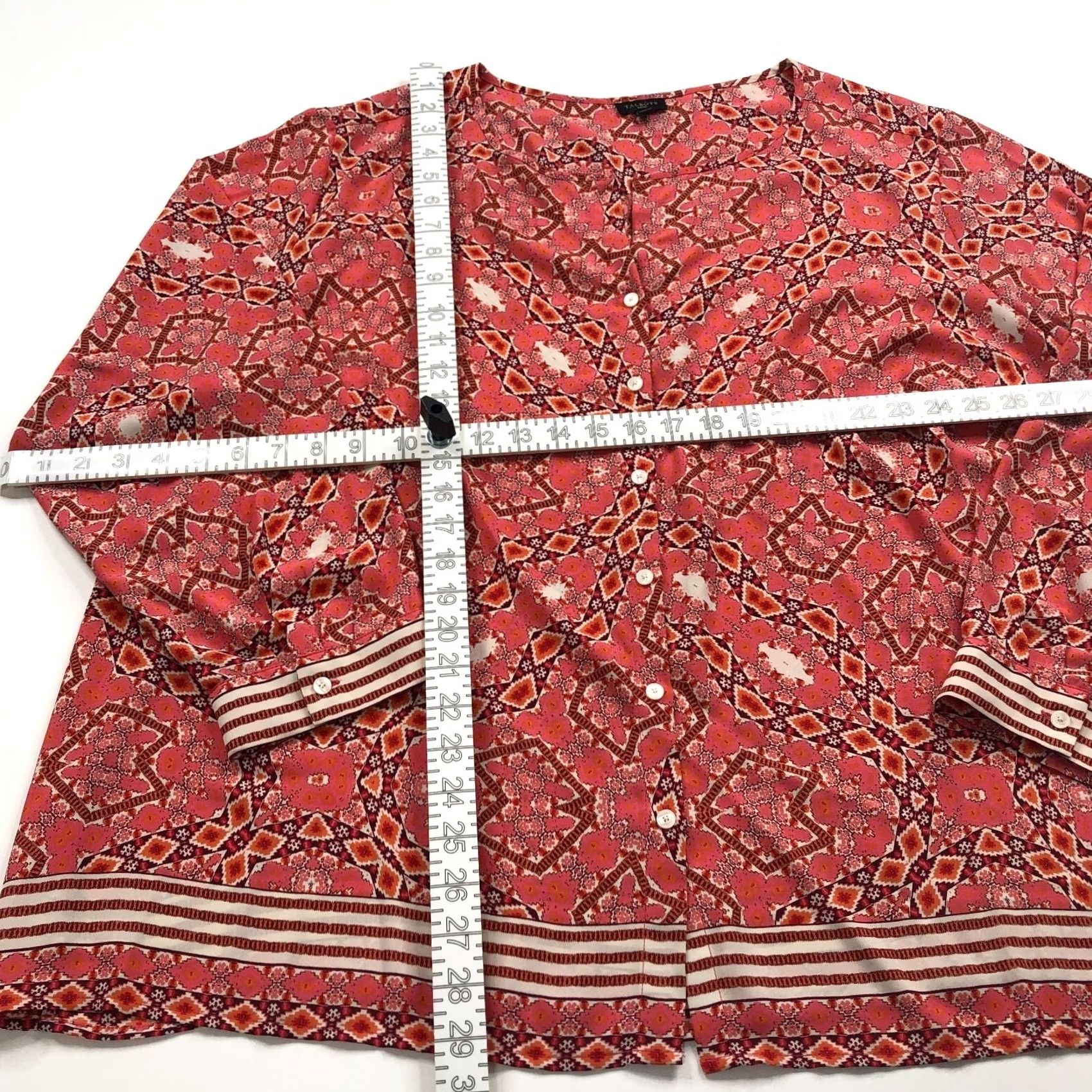 Talbots Talbots Plus 3X All Over Print Polyester Button Long Sleeve Shirt Orange Pink Womens Blouse Geometric Round Neck Casual Size XXL / US 16-18 / IT 52-54 - 5 Thumbnail