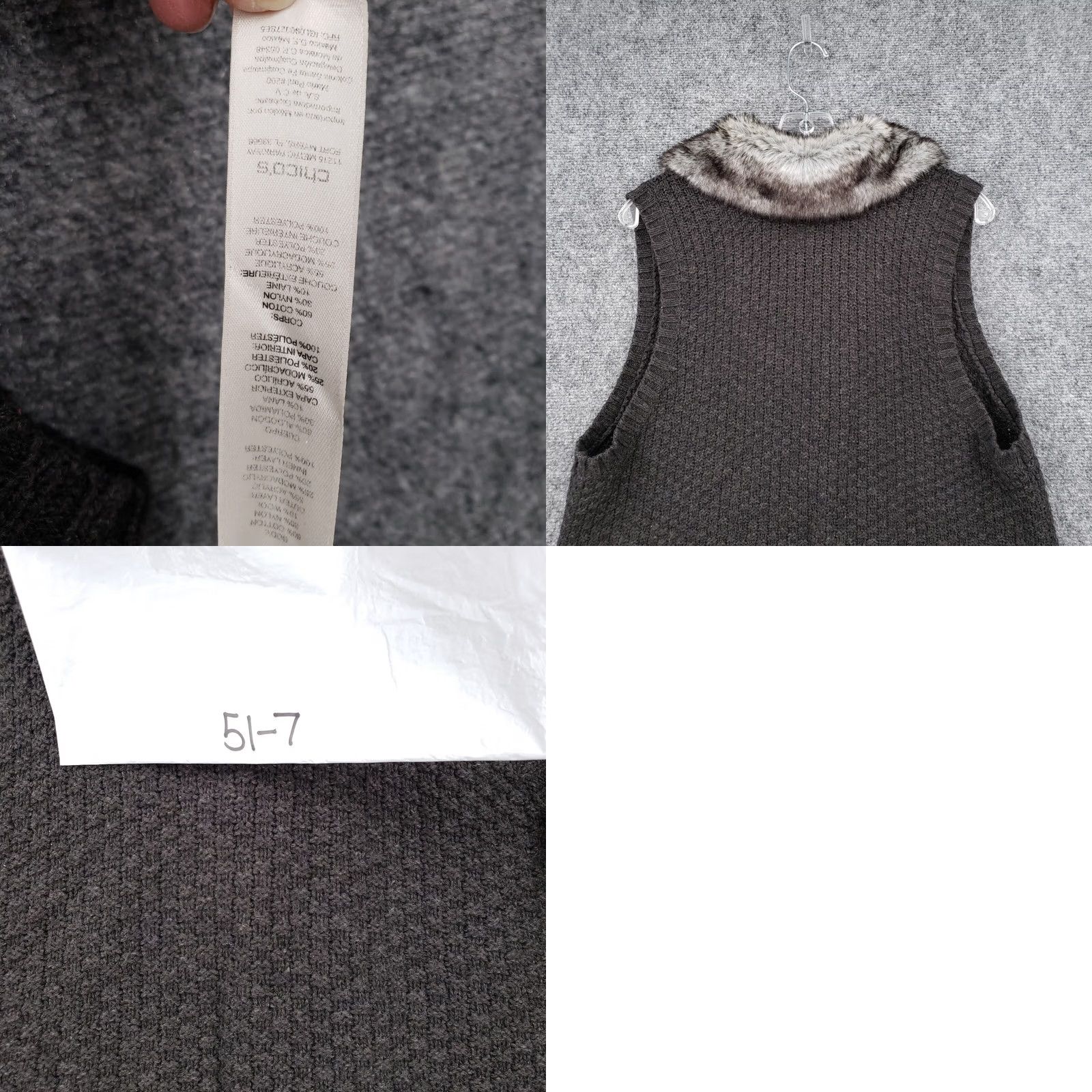 Vintage Chicos Sweater Vest Womens Large Gray Arya Faux Fur Collar Sleeveless Knit Size L / US 10 / IT 46 - 9 Thumbnail