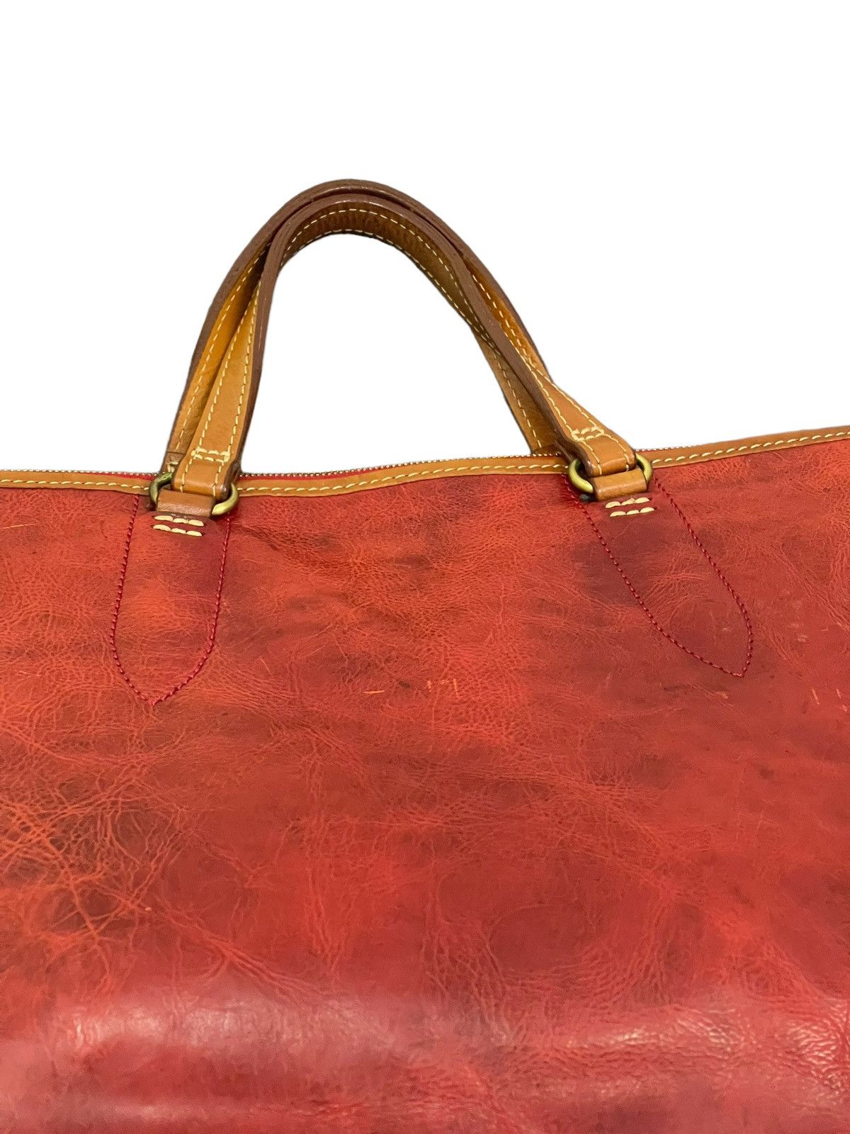 Japanese Brand Full Leather Patina Red Deux Moncx Artisan Made Hand Bag 4🟩 Size ONE SIZE - 18 Thumbnail