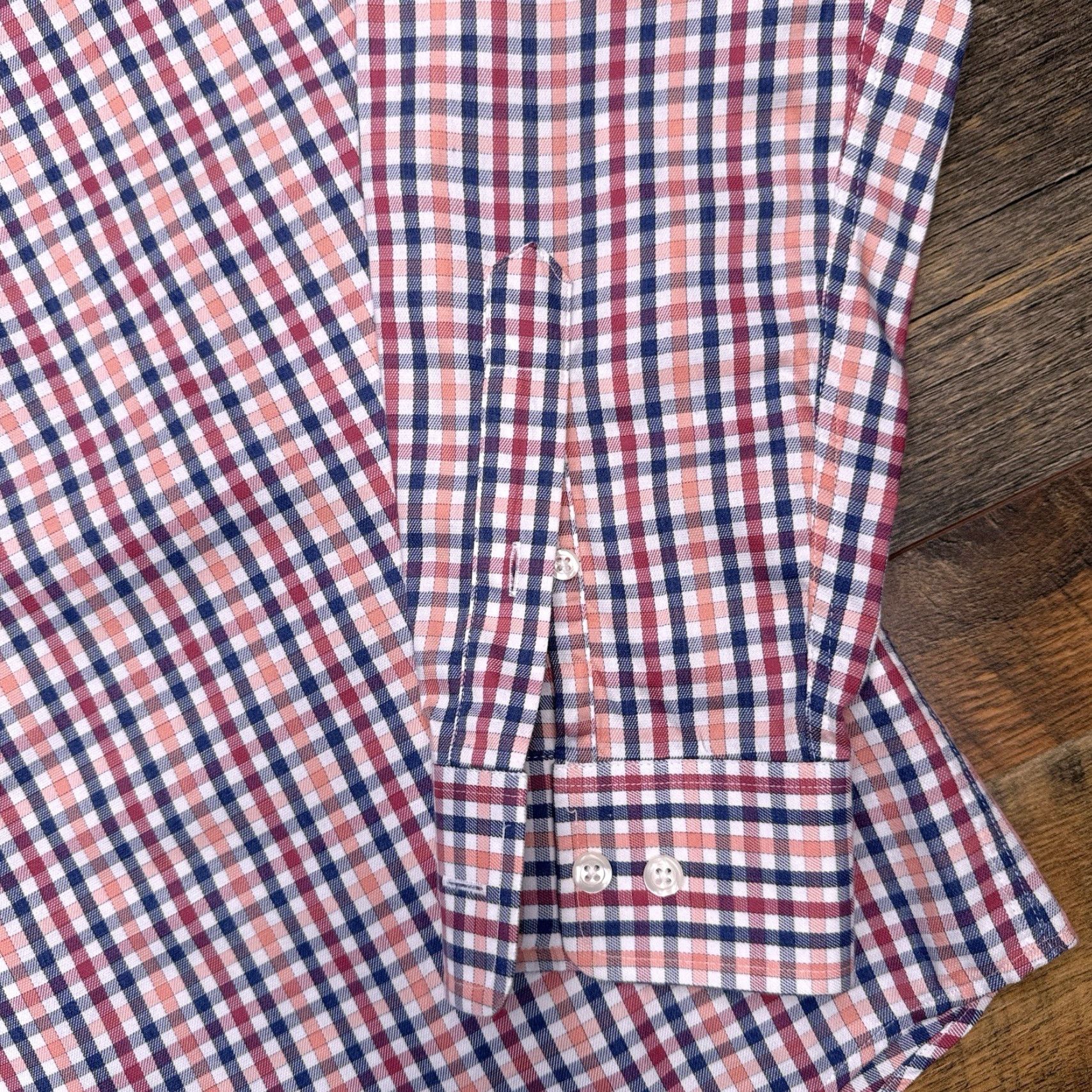 johnnie-O johnnie-O Shirt Mens M Cranberry Blue Orange White Check Button-Up Pocket Stretch Size US M / EU 48-50 / 2 - 7 Thumbnail