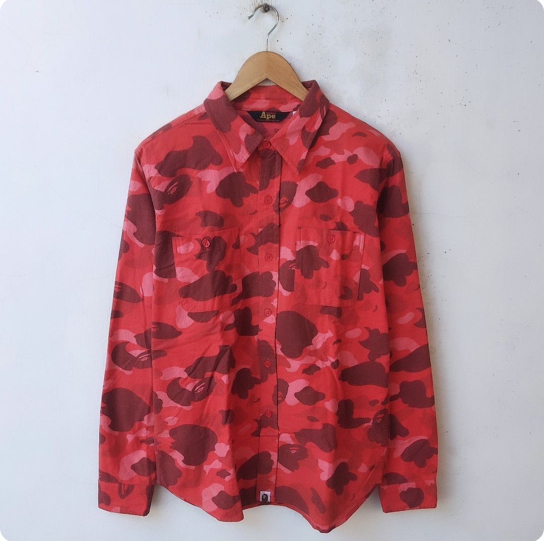 Bape Vintage BAPE Red Camo Long Sleeve Button Shirt Size US M / EU 48-50 / 2 - 1 Thumbnail