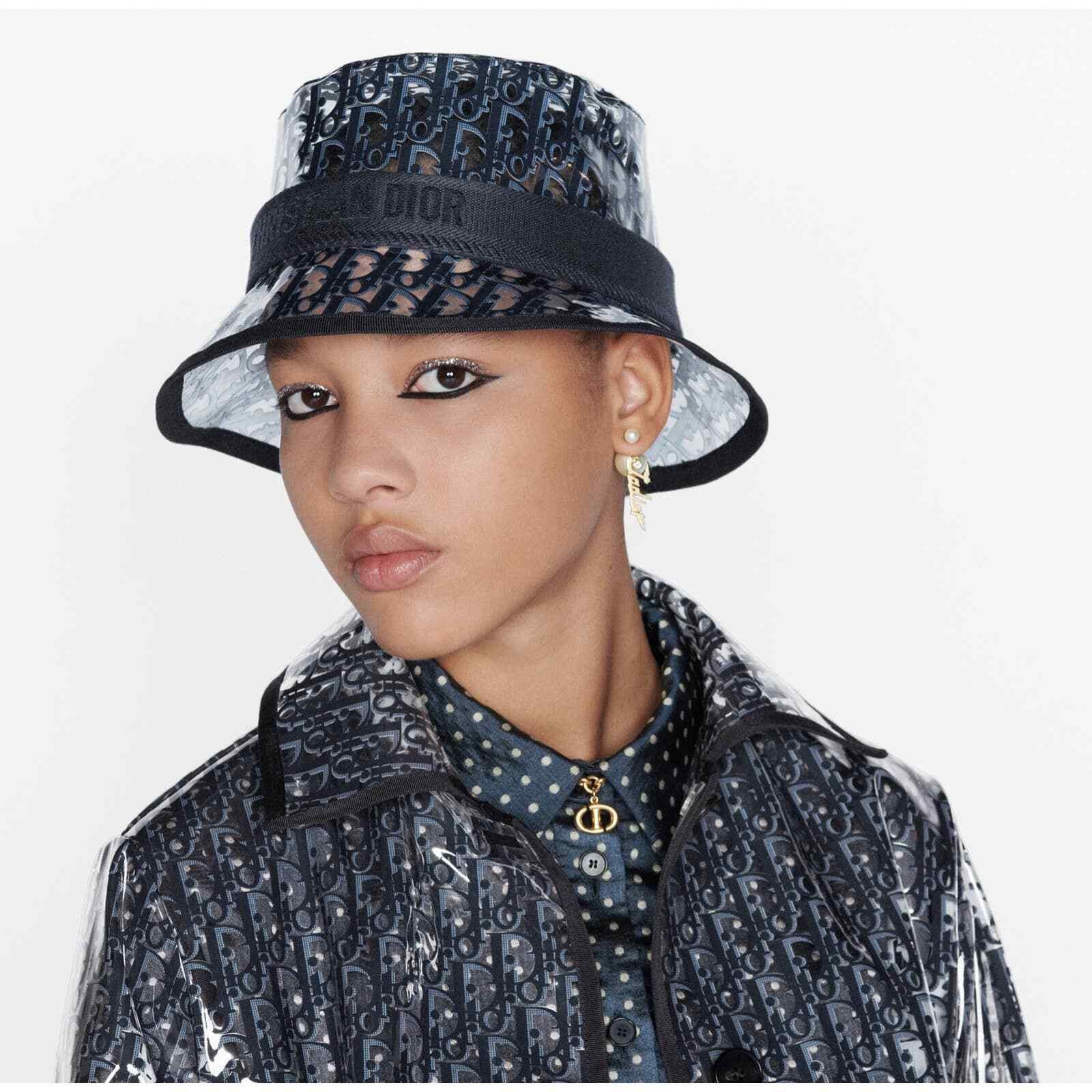 Dior French Oblique Logo Transparent Clear Sun Bucket Hat 57