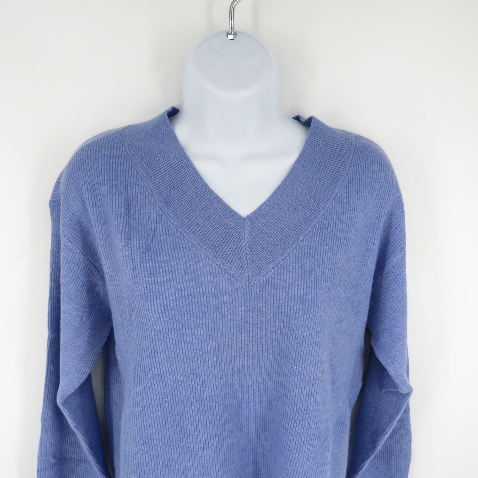 Nine West Nine West Women's XL Heron Blue Ribbed Knit V-Neck Sweater N Size XL / US 12-14 / IT 48-50 - 5 Thumbnail