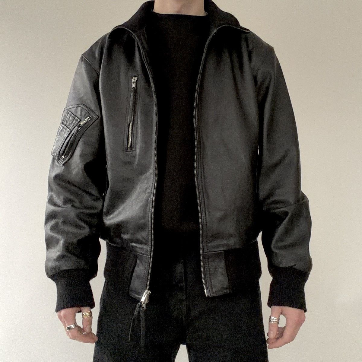 MIL-TEC Mil-Tec German Black Leather Pilot Jacket Size US L / EU 52-54 / 3 - 3 Thumbnail
