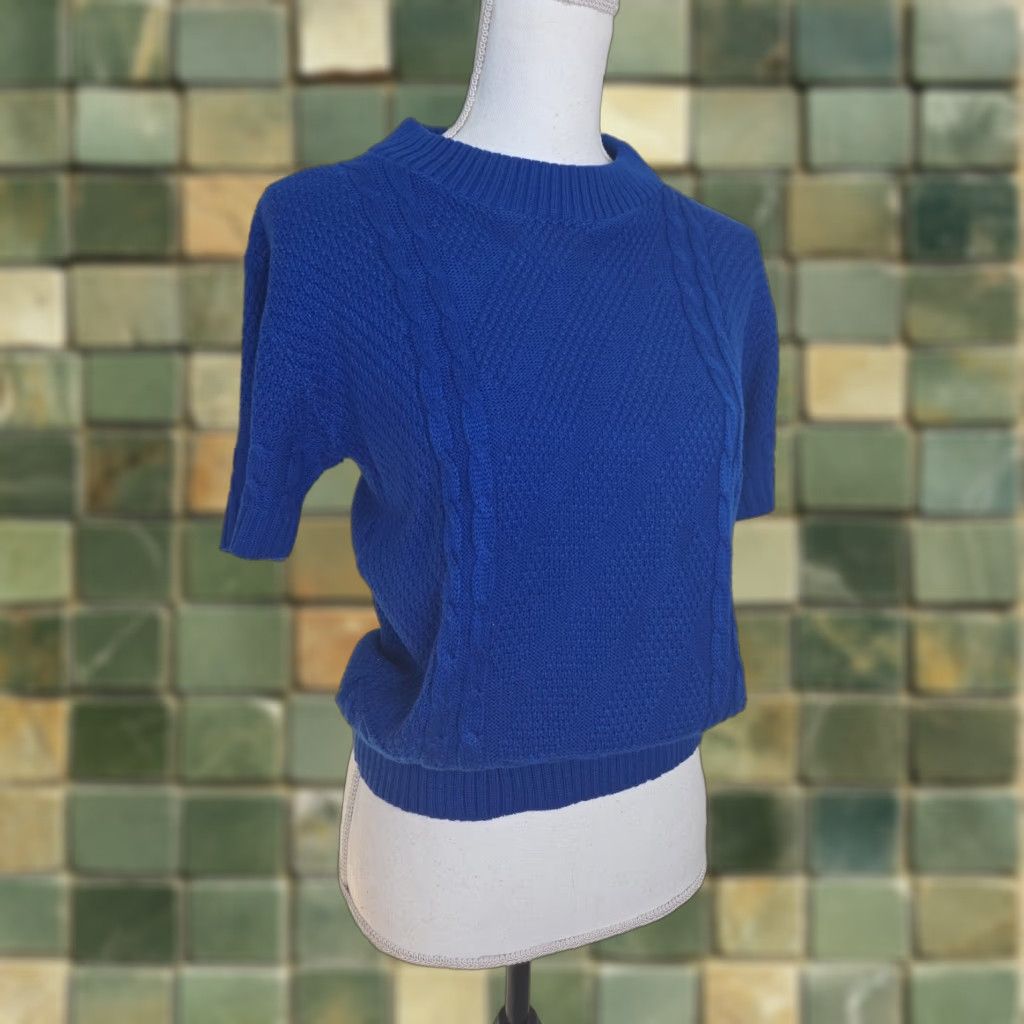 Vintage VINTAGE Cable Knit Sweater Womens Small Blue Short Sleeve Cotton USA Pullover Size S / US 4 / IT 40 - 1 Thumbnail
