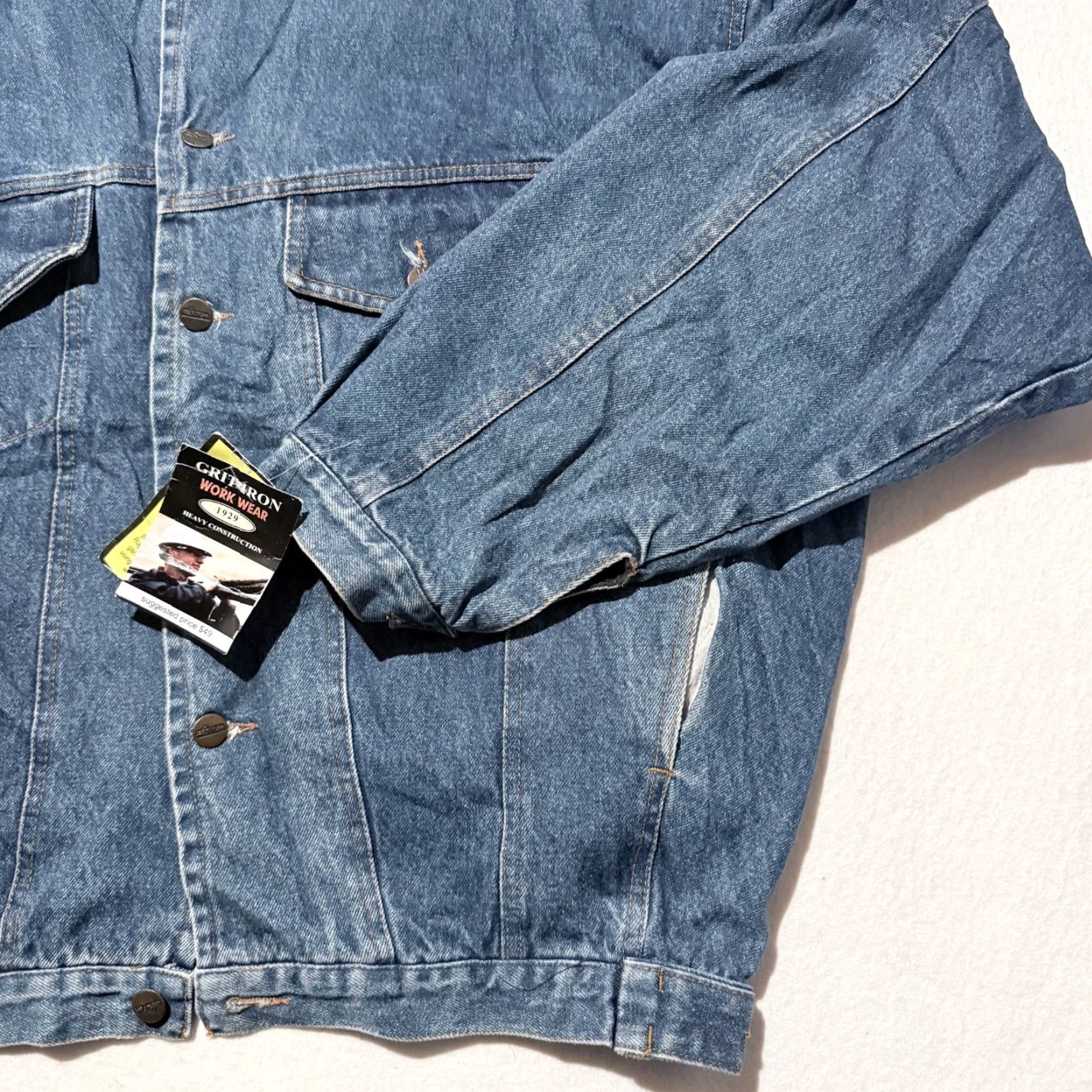 Denime VINTAGE Grit Iron Workwear Heavy Construction Jacket Men's Blue Denim Pockets 2XL NWT Size US XXL / EU 58 / 5 - 6 Thumbnail