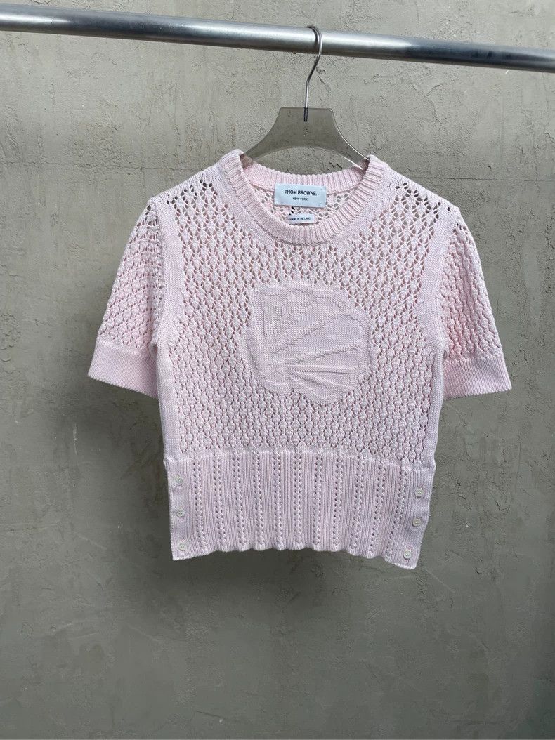 Thom Browne Thom browne Pink shell jacquart knitted short sleeves 2504- Size XS / US 0-2 / IT 36-38 - 1 Thumbnail