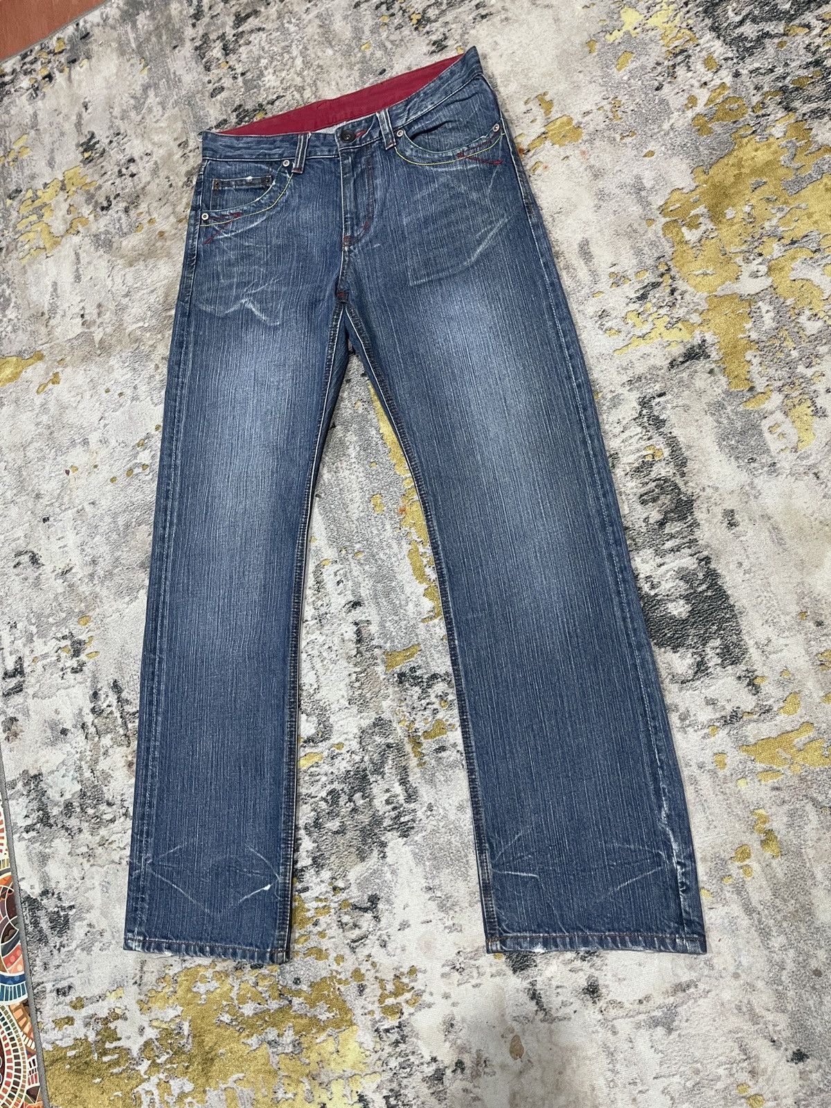 Japanese Brand Vintage Red Ginger Flare Denim Jeans ! Rare Design Size US 32 / EU 48 - 2 Thumbnail