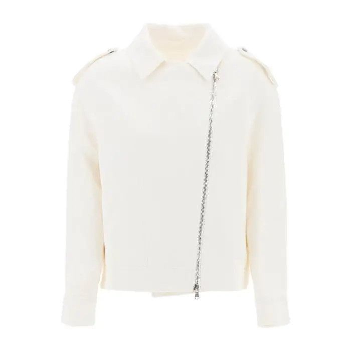 image of Brunello Cucinelli O1S22I1N0424 Cotton Linen Biker Jacket In White, Women's (Size Medium)