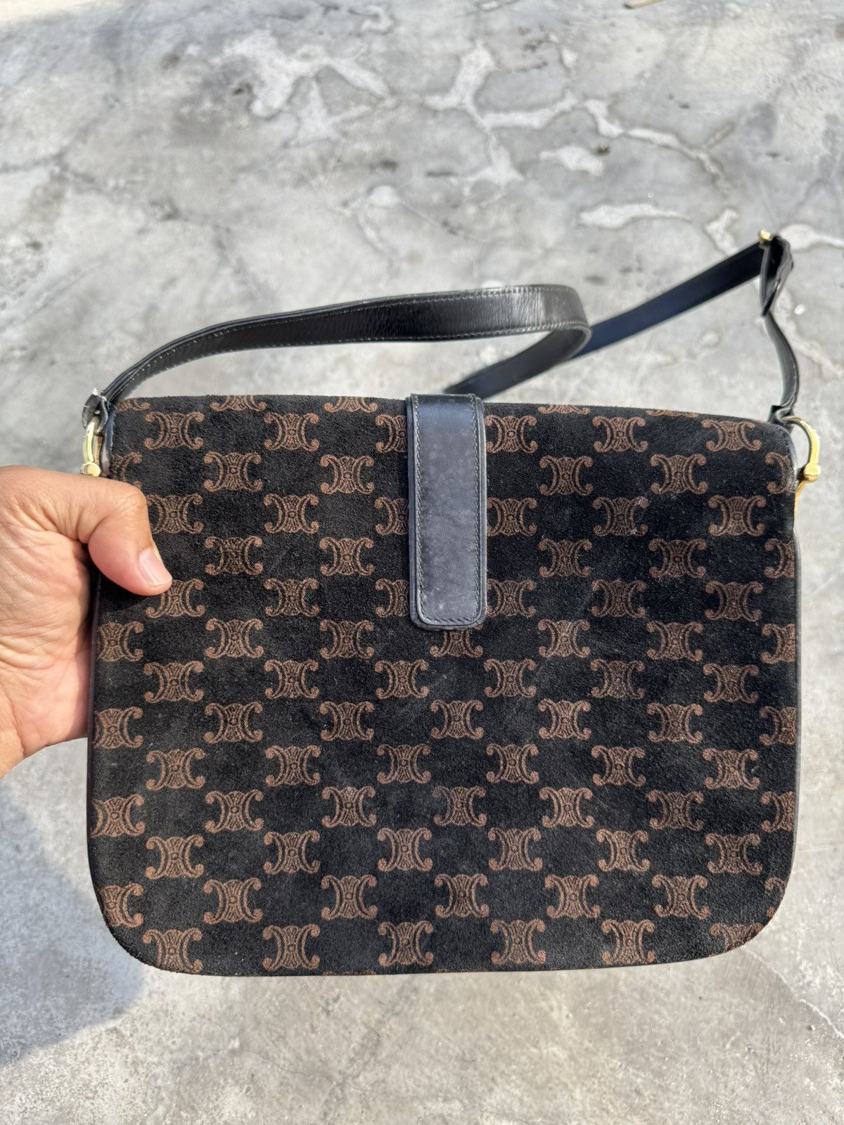 Celine Céline Suede Triomphe Monogram Crossbody Bag Brown Size ONE SIZE - 6 Thumbnail