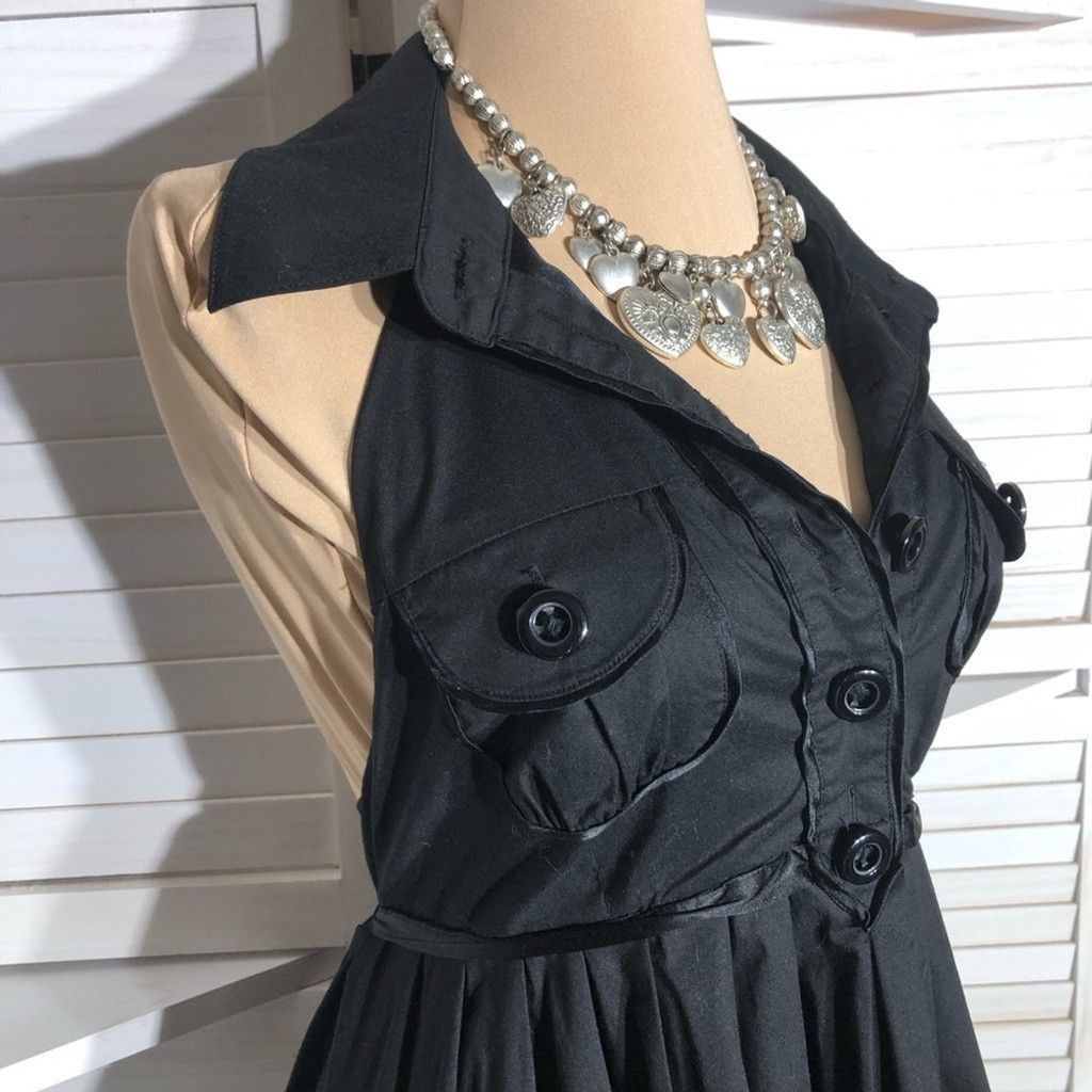 Bebe NWOT Bebe Halter Mini Dress Swing Backless Cotton Black sz M Size L / US 10 / IT 46 - 5 Thumbnail