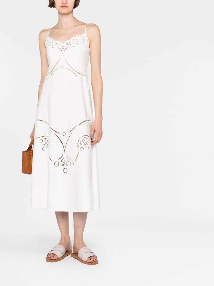 Chloe o1loc1c10425 Lingerie Midi Dress in Iconic Milk Size M / US 6-8 / IT 42-44 - 3 Thumbnail