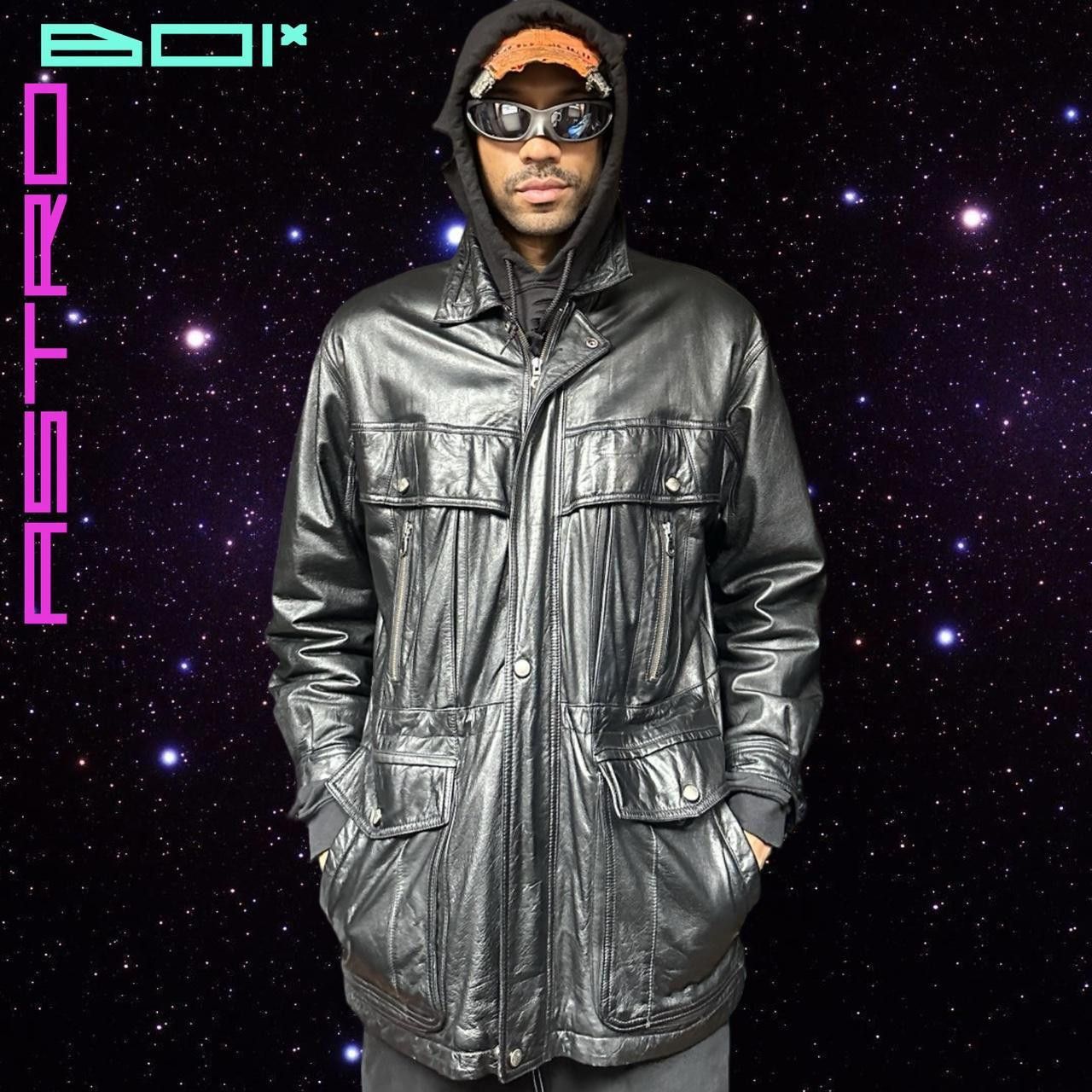 Vintage 80s Style Black Leather Retro Jacket Medium